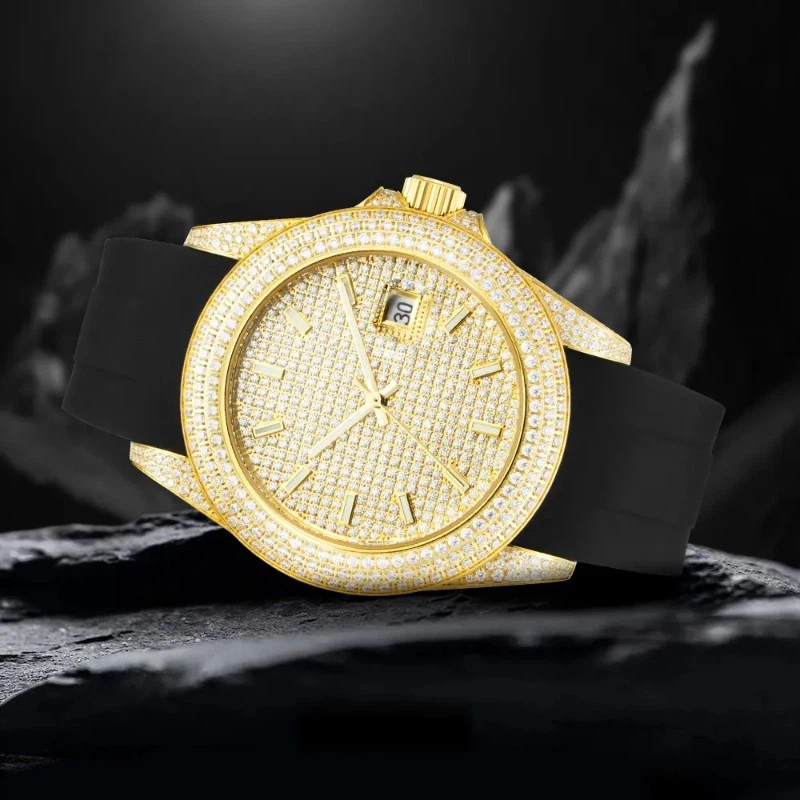 Moissanite Mechanical Men's Watch With Silicone Strap