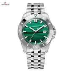 OEM کسٹم مردوں کی مکینیکل گھڑی خالص قدرتی مالاچائٹ ڈائل